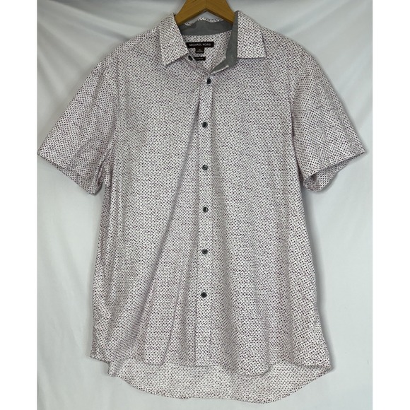 Michael Kors Other - Michael Kors Men's Shirt Button Down Short Sleeve White Maroon Pattern Size XL